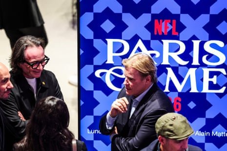 Paris Saint-Germain marketing director Fabien Allègre (left) and NFL Europe and Asia-Pacific chief Brett Gosper attend a press conference in Paris on Monday ahead of the NFL’s first regular-season game in France.