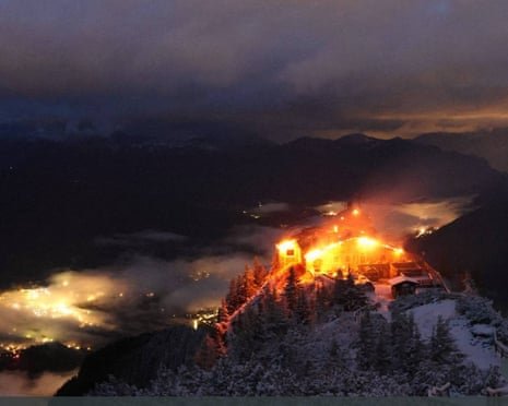 A still from a video of the fire sweeping through mountain guesthouse Kehlsteinhaus, formerly Adolf Hitler's Eagle’s Nest retreat