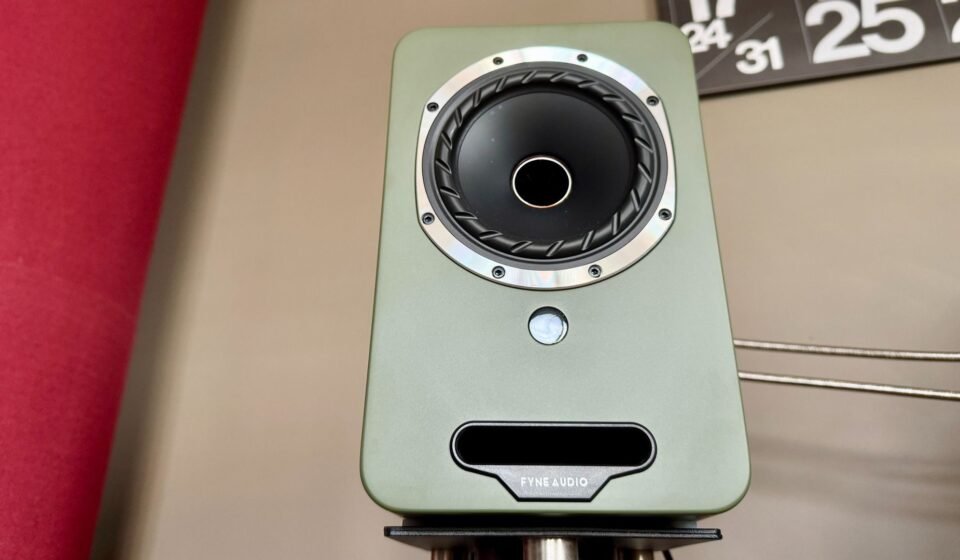 Close-up of a Fyne Audio Cubitt 5 active speaker.